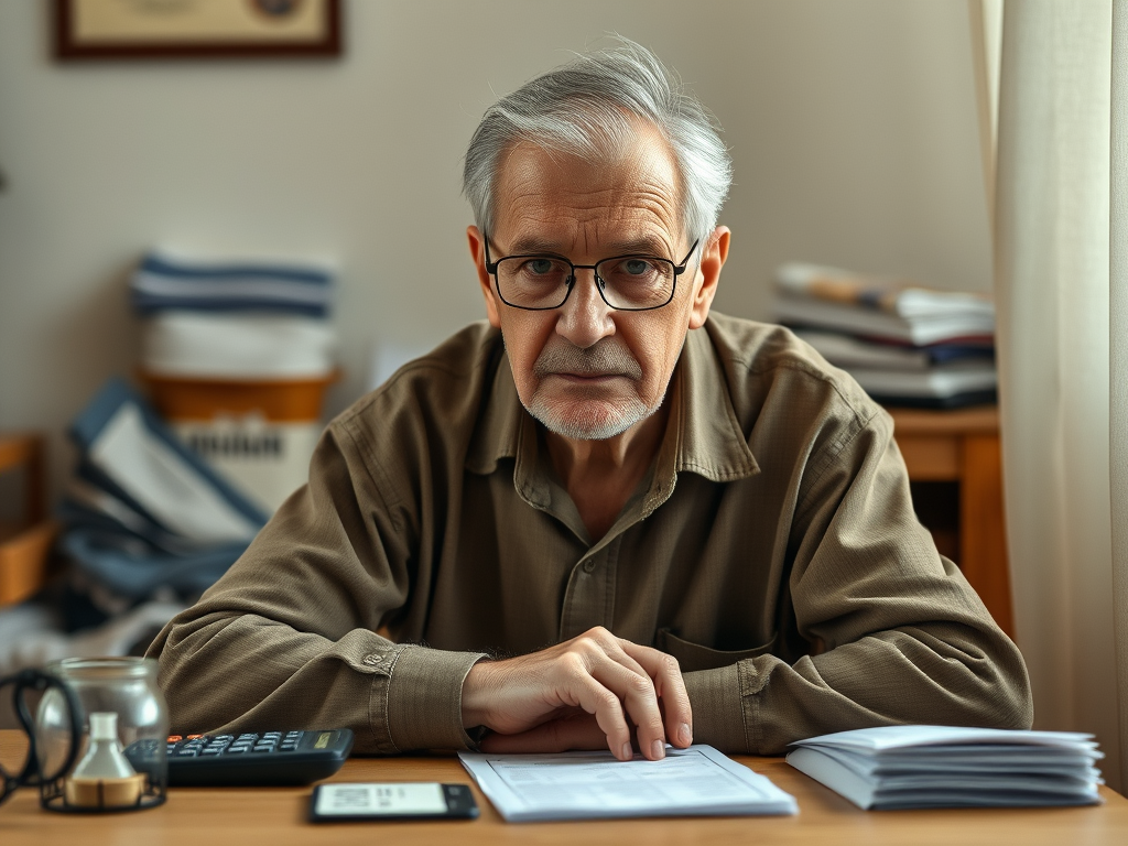 Un pensionar care incearca sa isi faca bugetul (Sursa: Creata de autor)