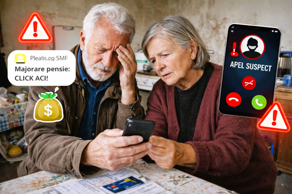 Batrani pacaliti pe telefon (Sursa: Imagine creata de autor)