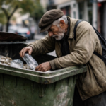 Figură 1Un Bătrân caută prin gunoi după sticle cu SGR (Poza făcută de autor)