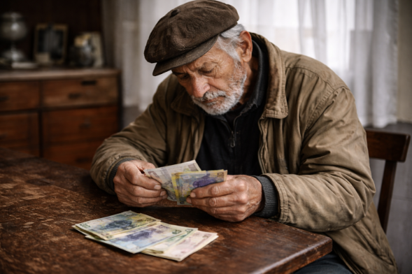 Figură 1 Pensionar numărând bani (Sursa: Imagine create de autor)