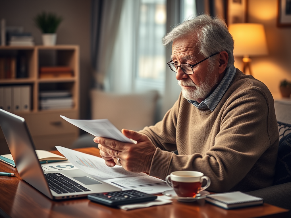 Un pensionar care incearca sa isi faca bugetul (Sursa: Creata de autor)